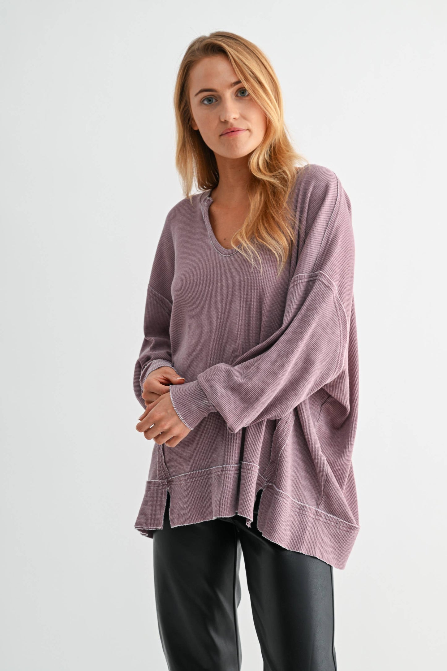 Logan Waffle Knit Long Sleeve Top