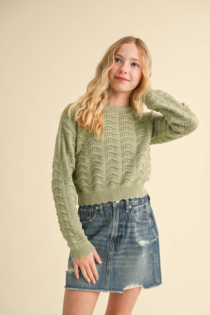 TWEEN CREW NECK  SWEATER - Sage (7-14)