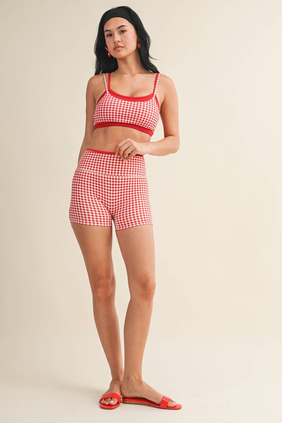 Gingham Print Double Layered Sports Bra