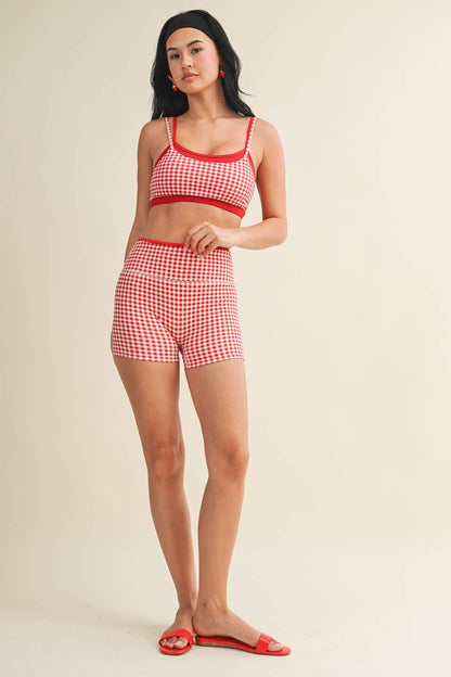 Gingham Print Double Layered Sports Bra