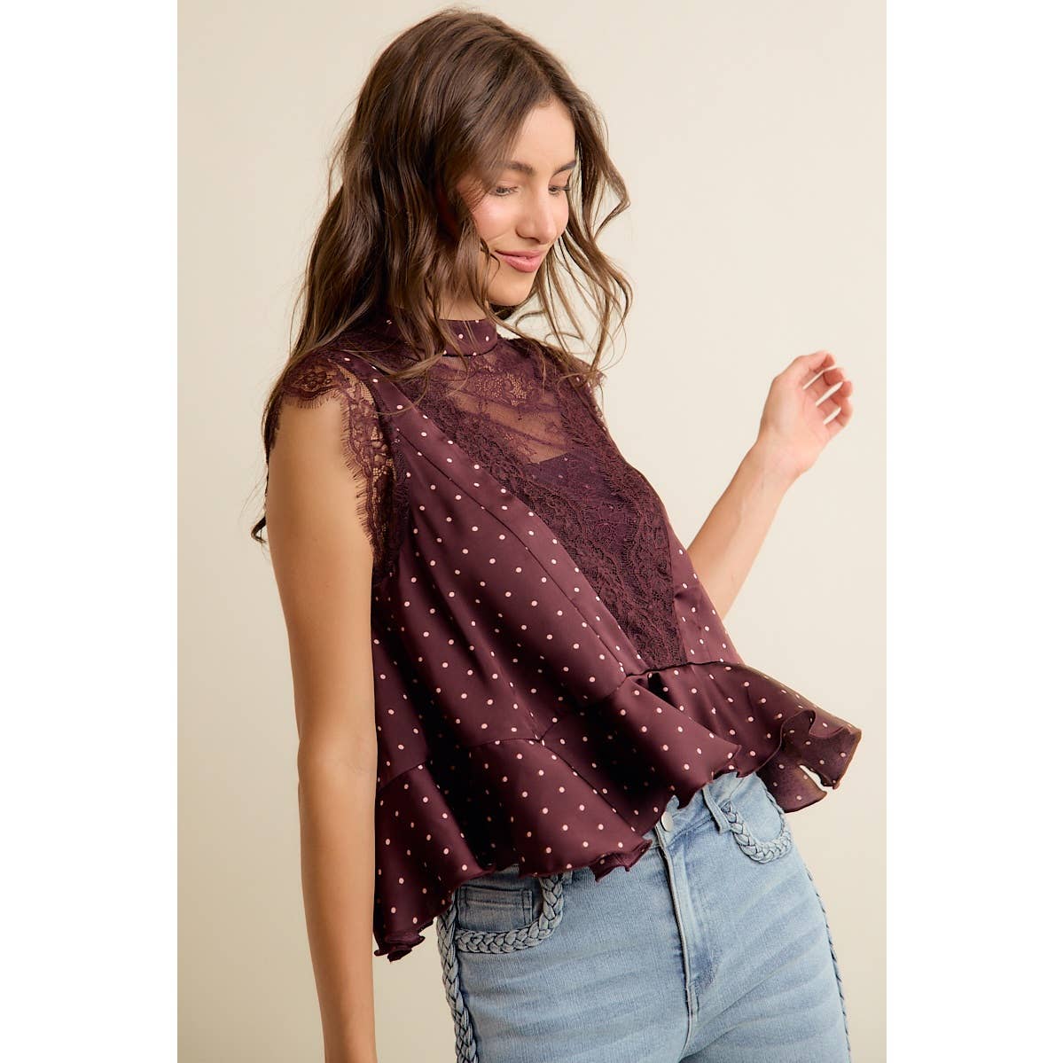 Paula Polka Dot Stain Lace Top