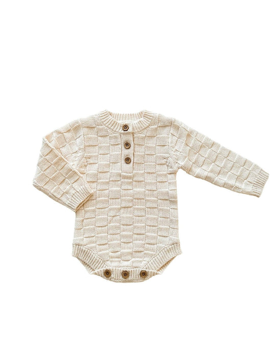 Organic Knit Bodysuit- Cream Checker