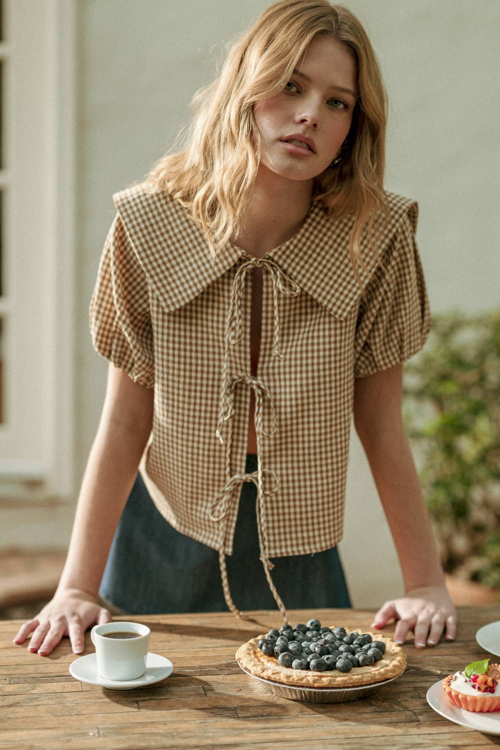 Babs Gingham Tie Front Top