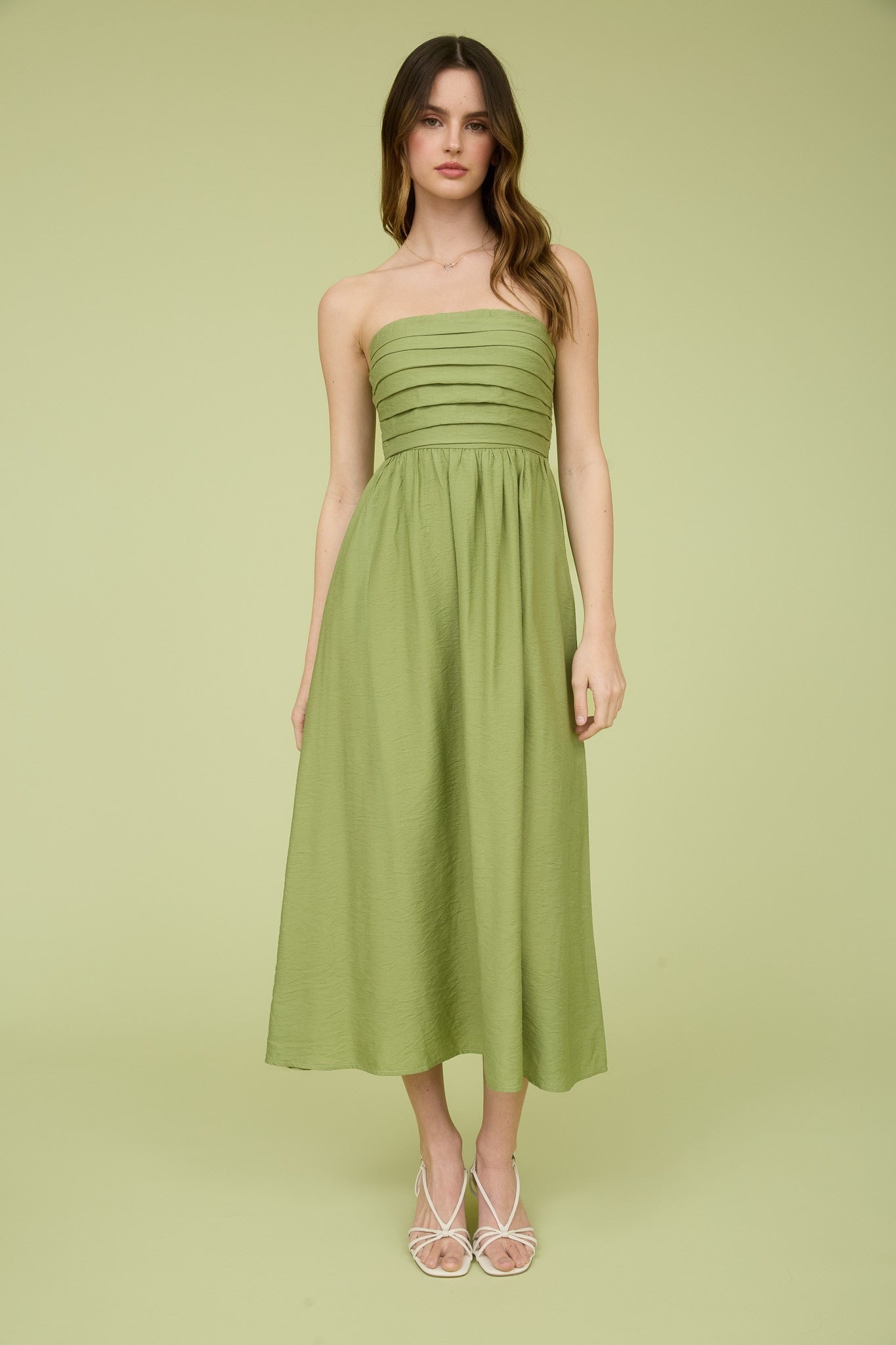 Dakota Pleated Strapless Midi Dress