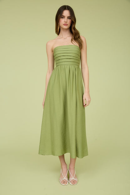 Dakota Pleated Strapless Midi Dress
