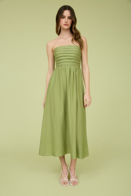 Dakota Pleated Strapless Midi Dress