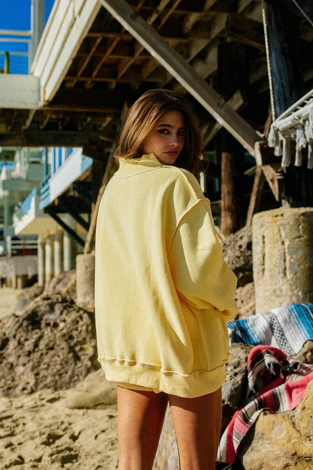 Dilly Dally  Reversible Mock Neck Sweatshirt