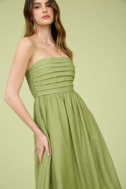 Dakota Pleated Strapless Midi Dress