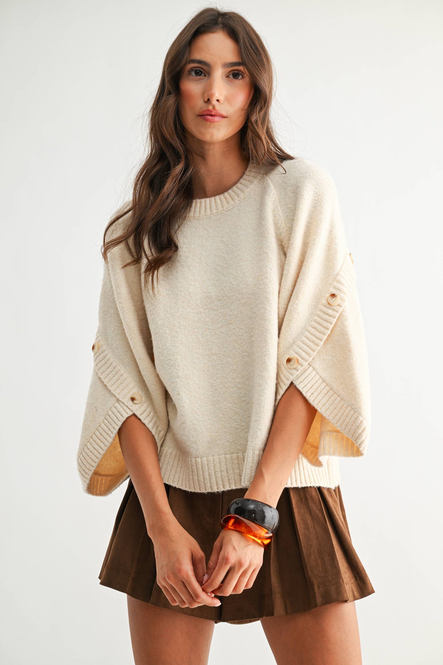 BUTTON SLEEVE KNIT PULLOVER