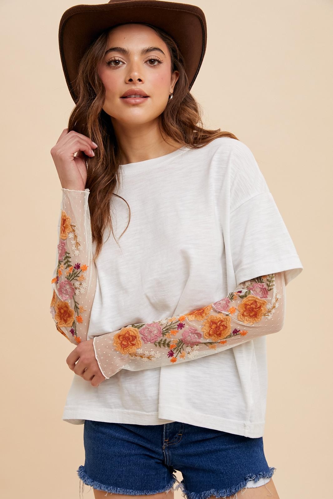 Embroidered Sleeve Top