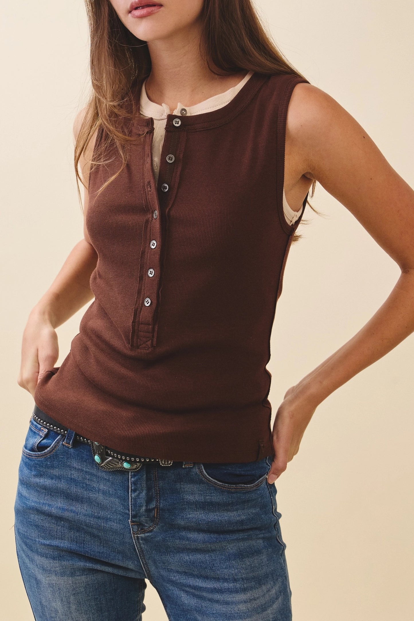 Ribbed Henley Tank Top