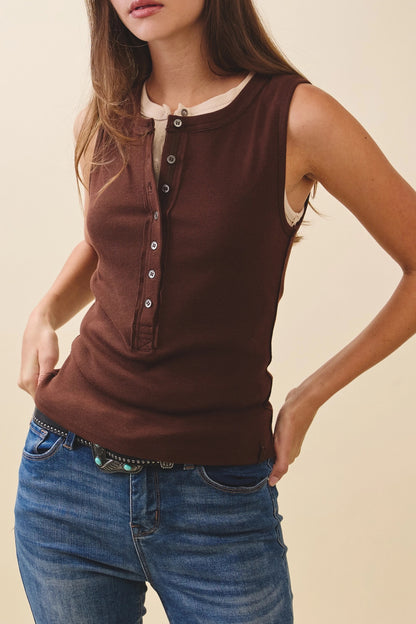 Ribbed Henley Tank Top