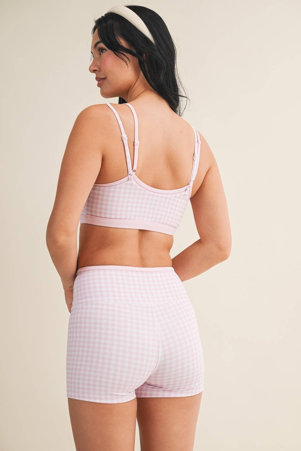 Gingham Print Double Layered Sports Bra