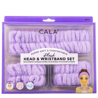 CALA Plush Spa Headband and Wristband 2 Piece Set