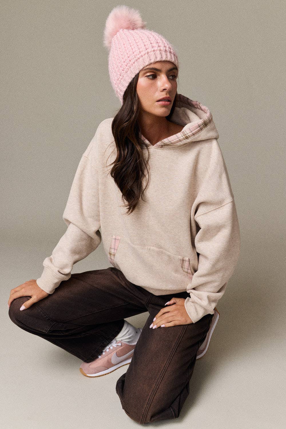 Betty Plaid Trim Pullover Hoodie