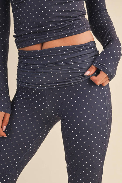 Polka Dot Print Soft Knit Jersey Foldover Flare Pants