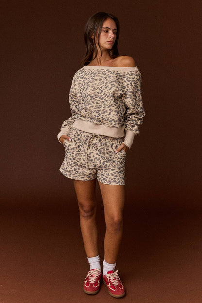 Georgia Leopard Print Off Shoulder Short Set