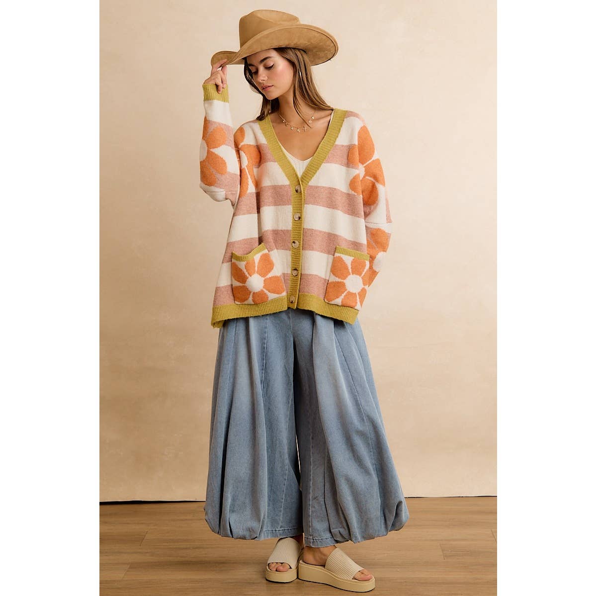 Stella Stripe Flower Oversized Cardigan