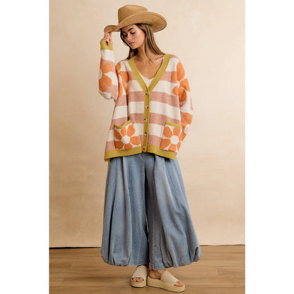 Stella Stripe Flower Oversized Cardigan