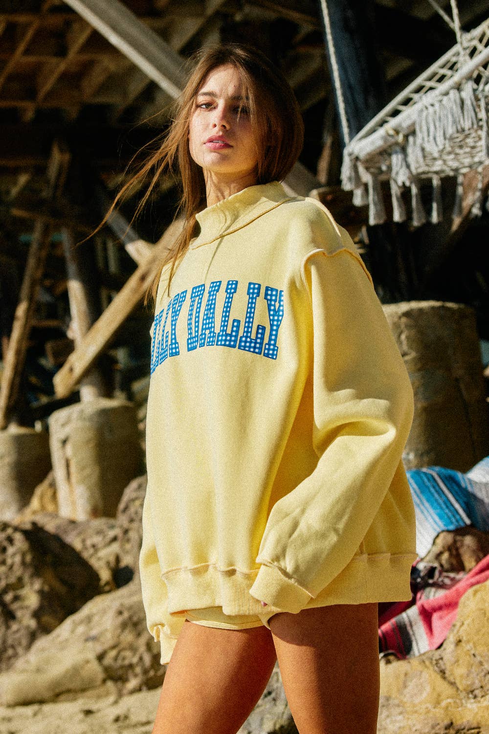 Dilly Dally  Reversible Mock Neck Sweatshirt