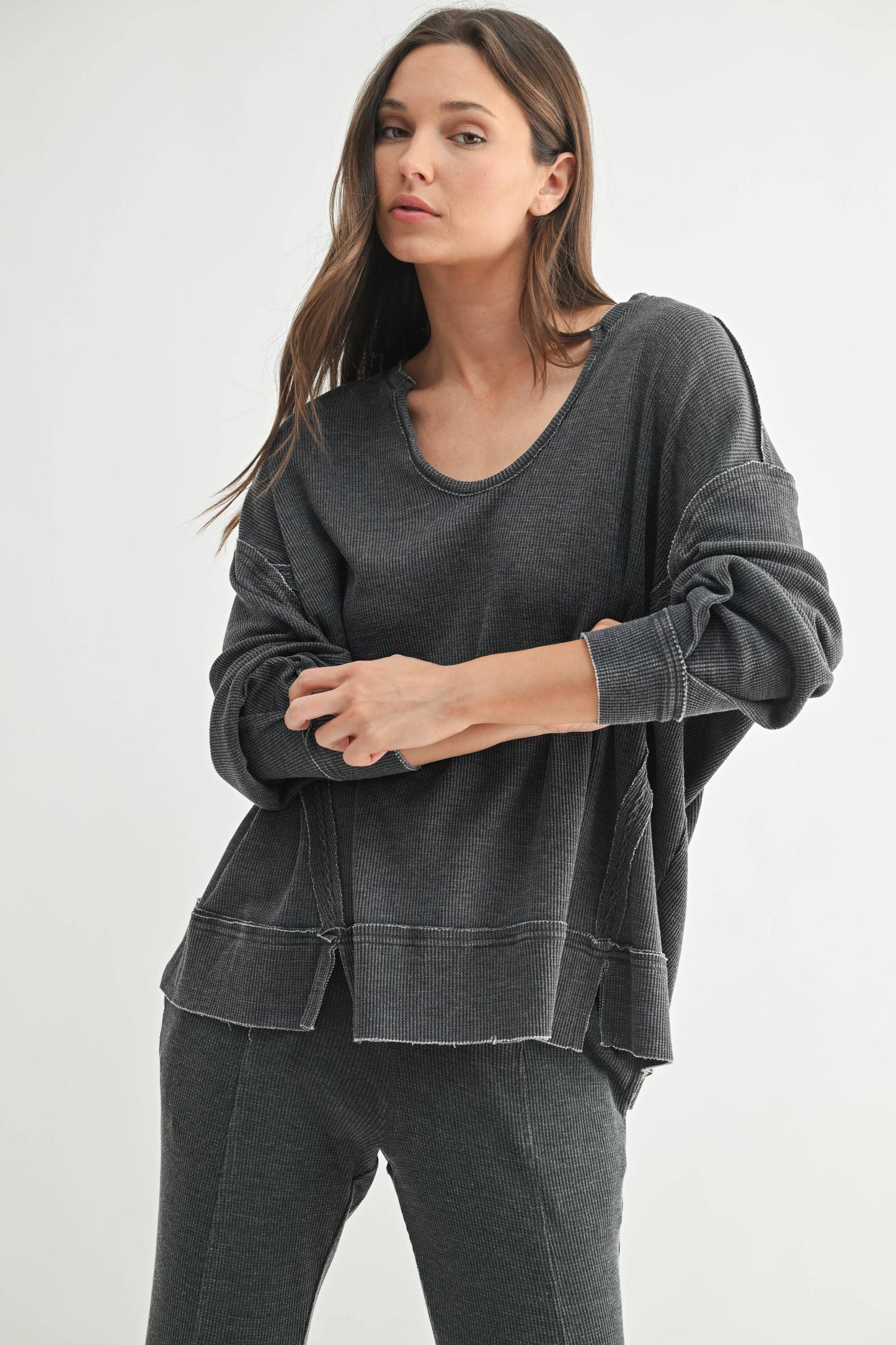 Logan Waffle Knit Long Sleeve Top