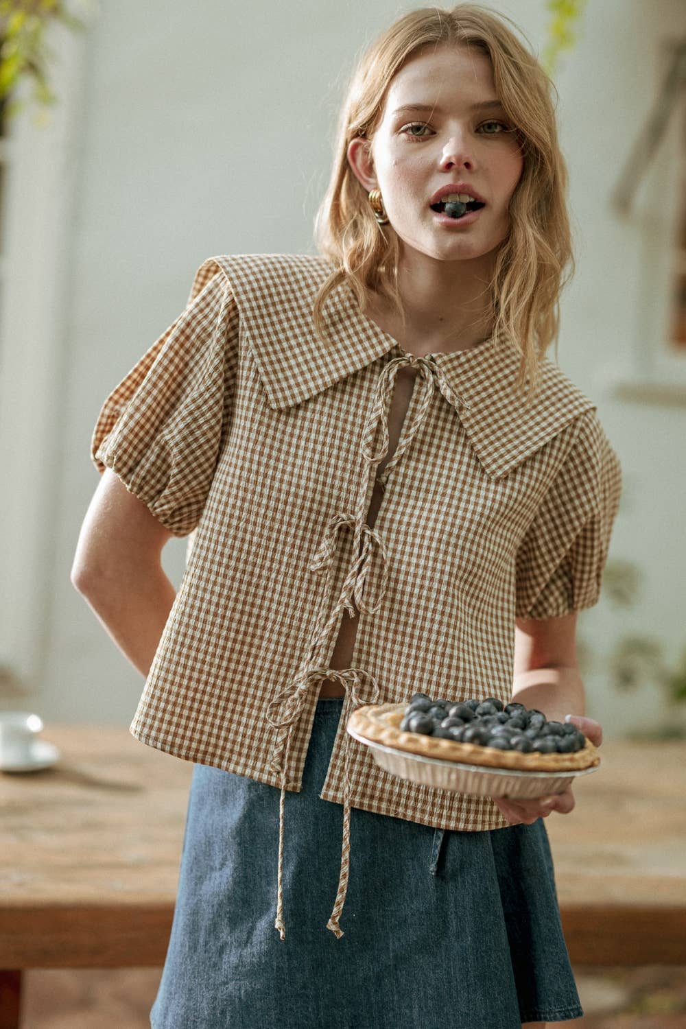Babs Gingham Tie Front Top