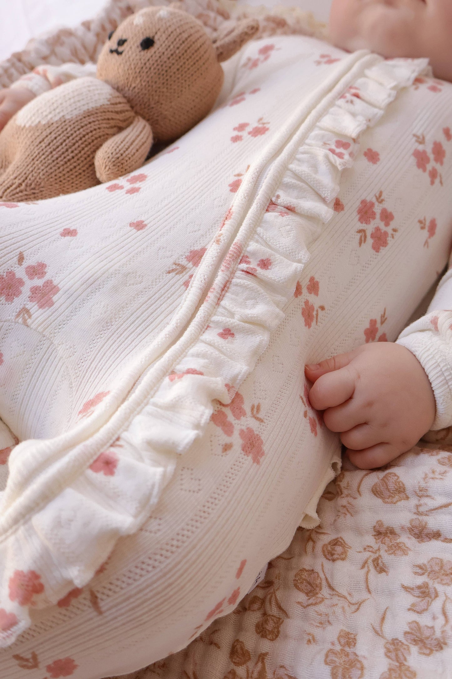 Ruffle Zipper One Piece -  Pink Floral Pointelle