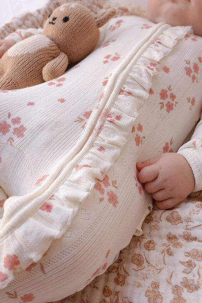 Ruffle Zipper One Piece -  Pink Floral Pointelle