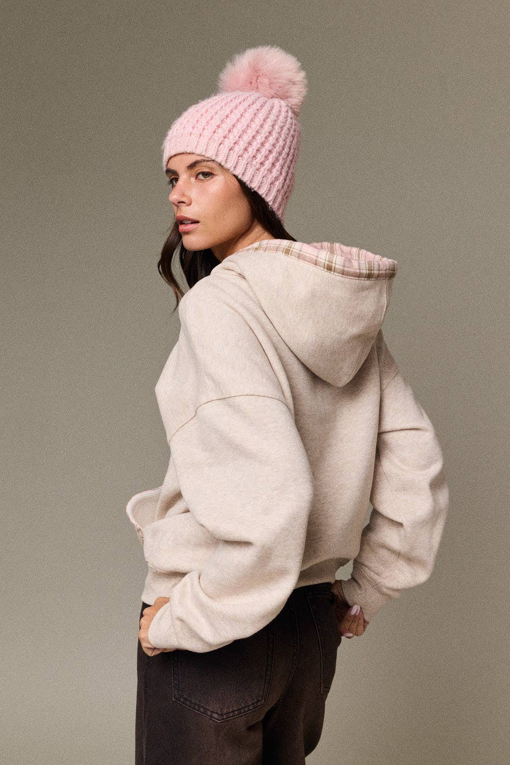 Betty Plaid Trim Pullover Hoodie