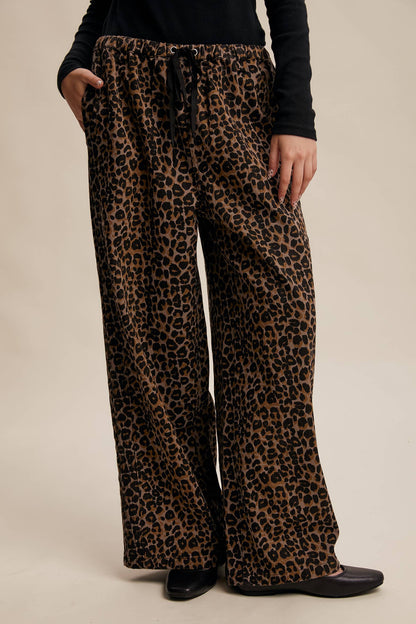 Leopard Print Denim Wide-Leg Pants