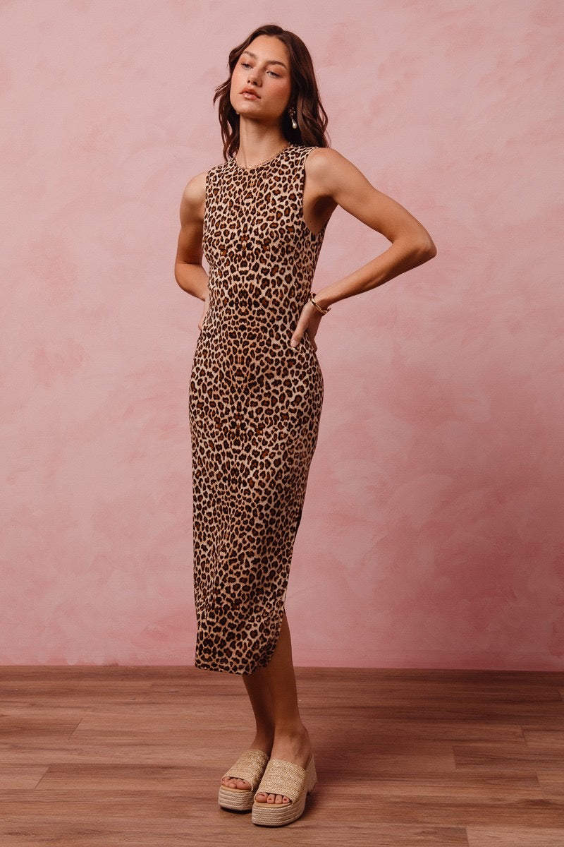 Loepard Knit Midi Dress