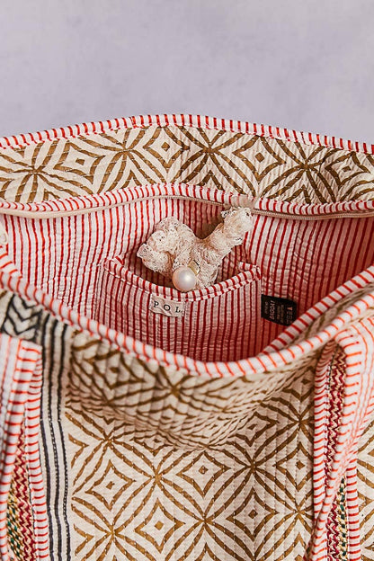 Striped Bias Tape Bohemian Quilted Beige Tote Bag