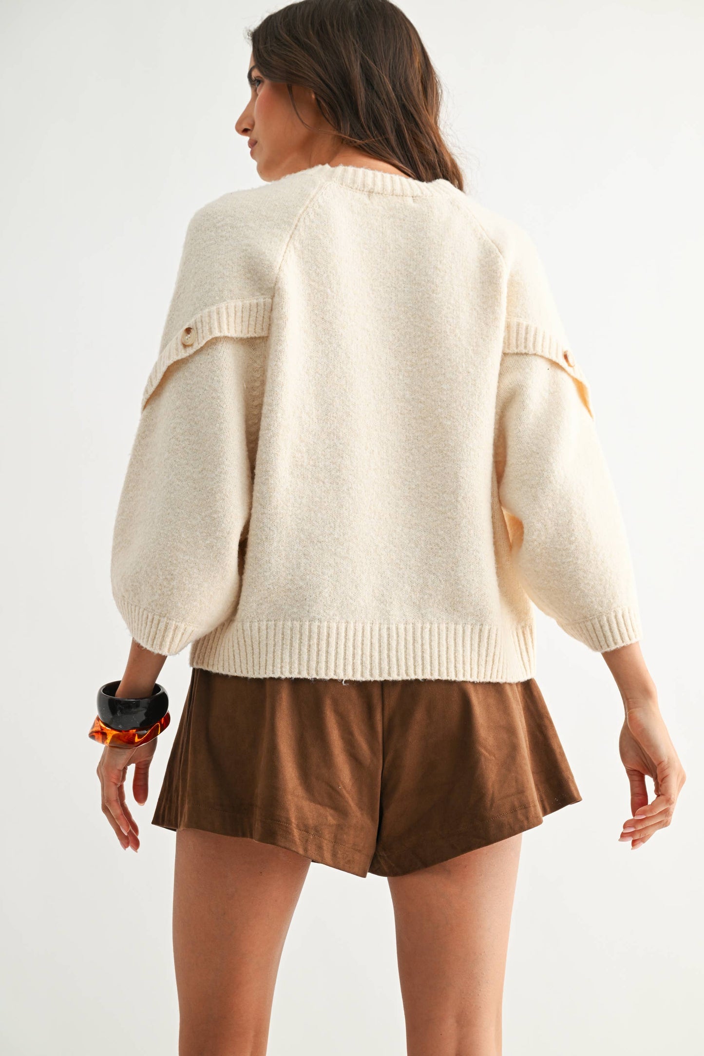 BUTTON SLEEVE KNIT PULLOVER