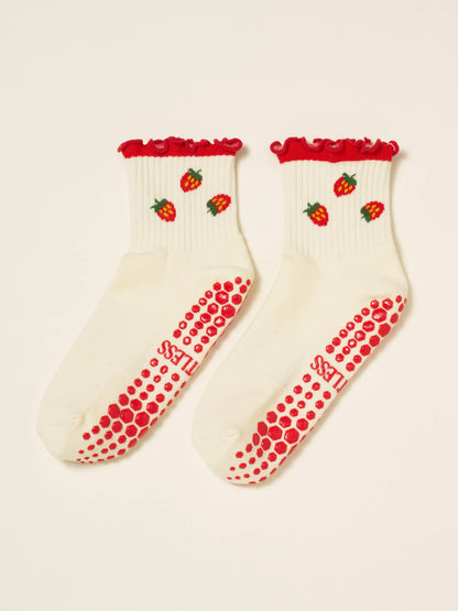 🍓 Strawberry Ruffle Grip Sock, Pilates Socks