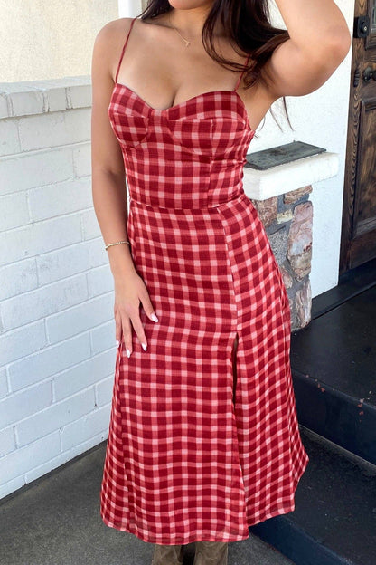 Josie Slit Front Gingham Dress