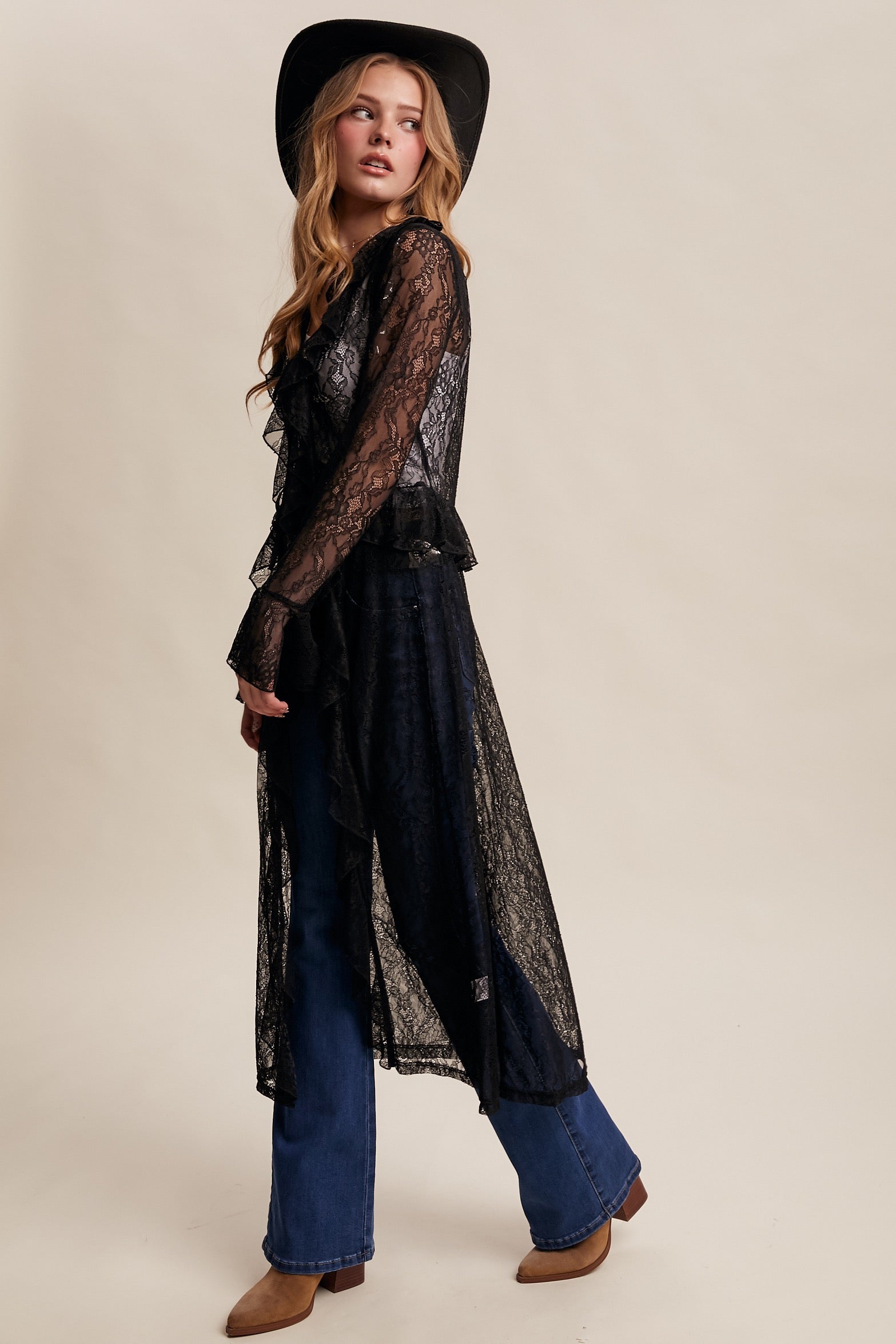 sheer duster dress Wildera Lace Duster-Brown Medium