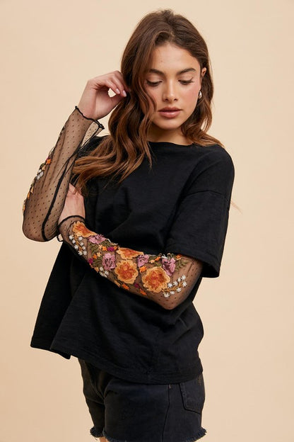 Embroidered Sleeve Top