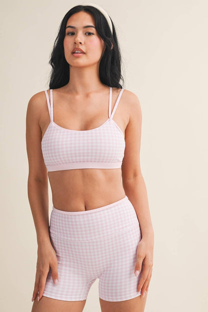 Gingham Print Double Layered Sports Bra