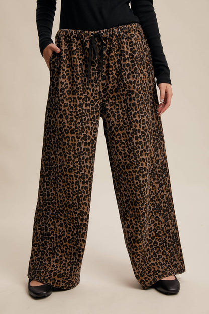 Leopard Print Denim Wide-Leg Pants
