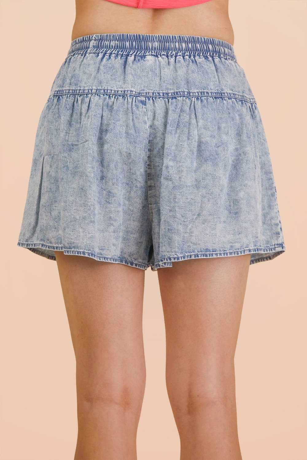 Chambray Button Down Flare Shorts*