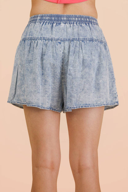 Chambray Button Down Flare Shorts*