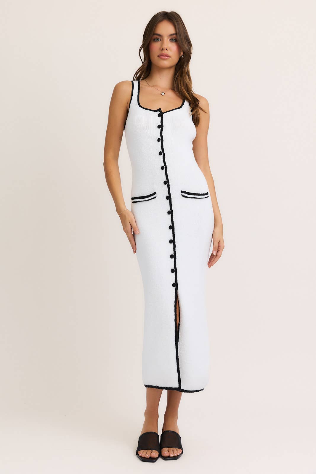Miss girl Button Up Sleeveless Maxi Knit Dress S Miss girl Button Up Sleeveless Maxi Knit Dress S