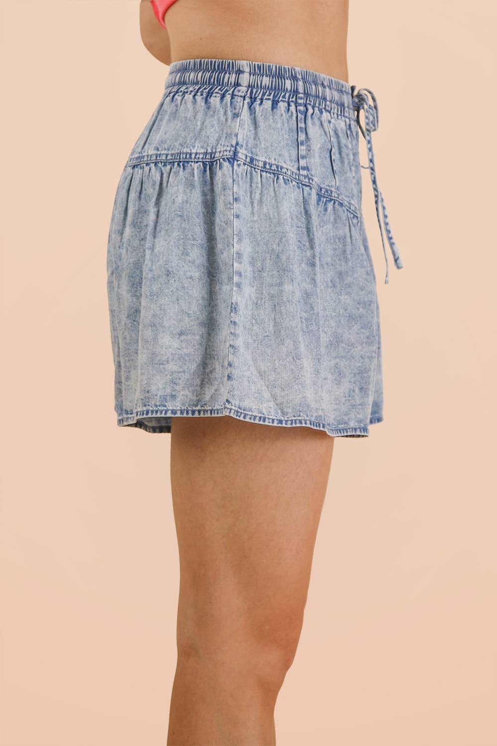 Chambray Button Down Flare Shorts*