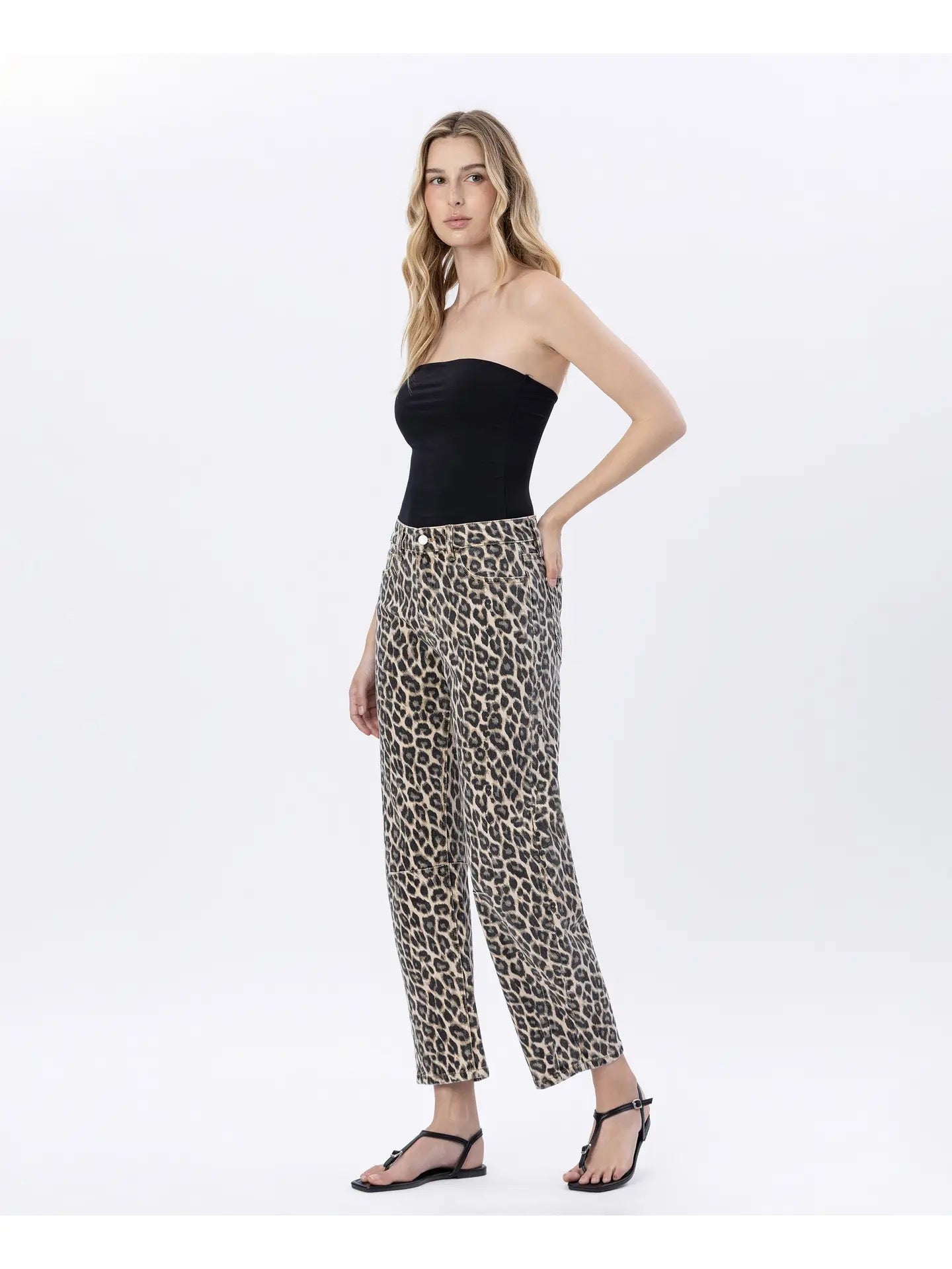 Lena Leopard Barrel Jean