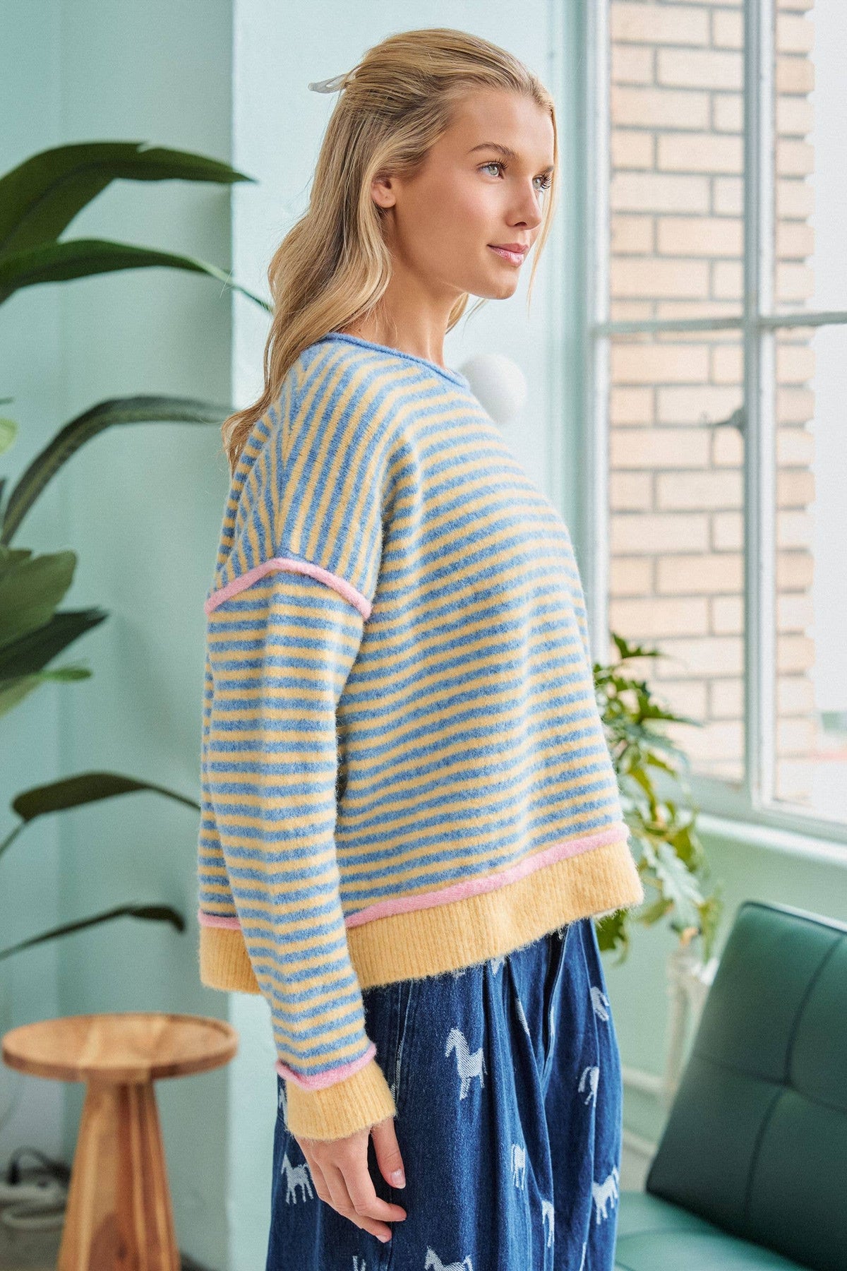 Jerry Contrast Strip Sweater