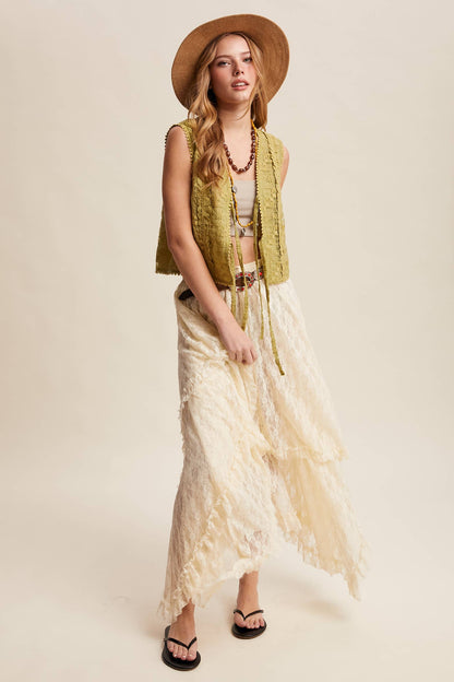Embroidered Lace Tie-Front Vest