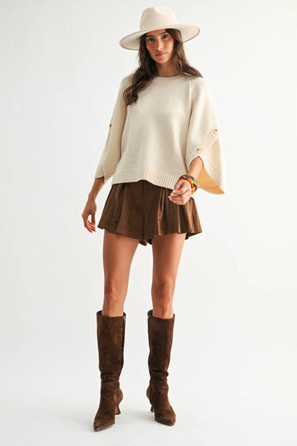BUTTON SLEEVE KNIT PULLOVER
