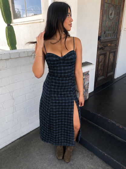 Josie Slit Front Gingham Dress