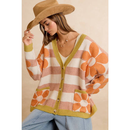 Stella Stripe Flower Oversized Cardigan