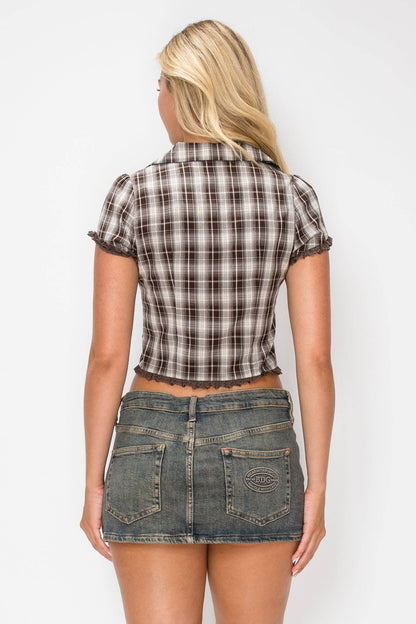 Sophie Plaid Lace Trim Blouse